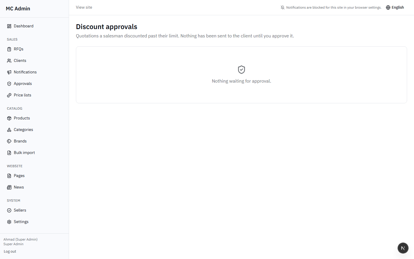 Discount Approvals Queue