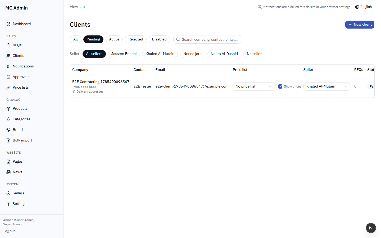 Pending Client Approval