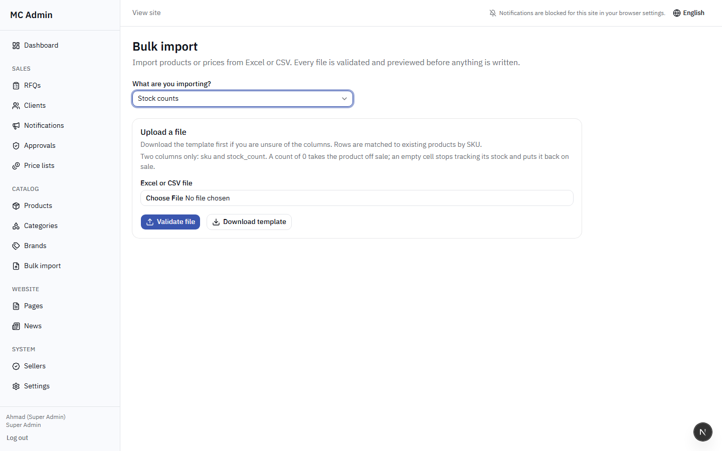 Stock Import Validation