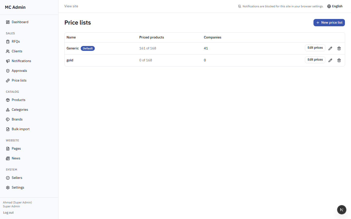 Price Lists Overview