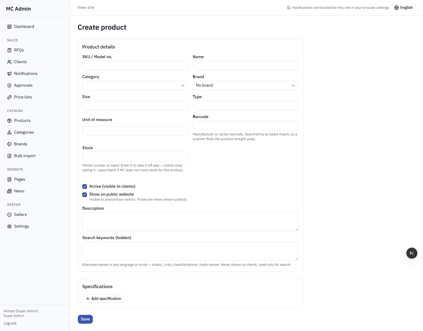 Editing Product