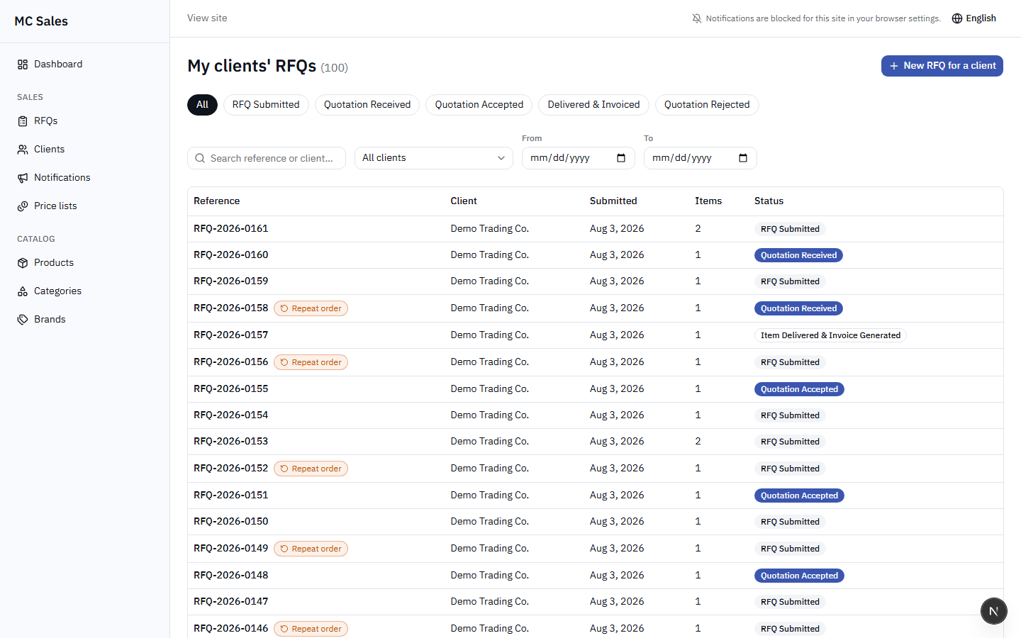 Seller RFQ List